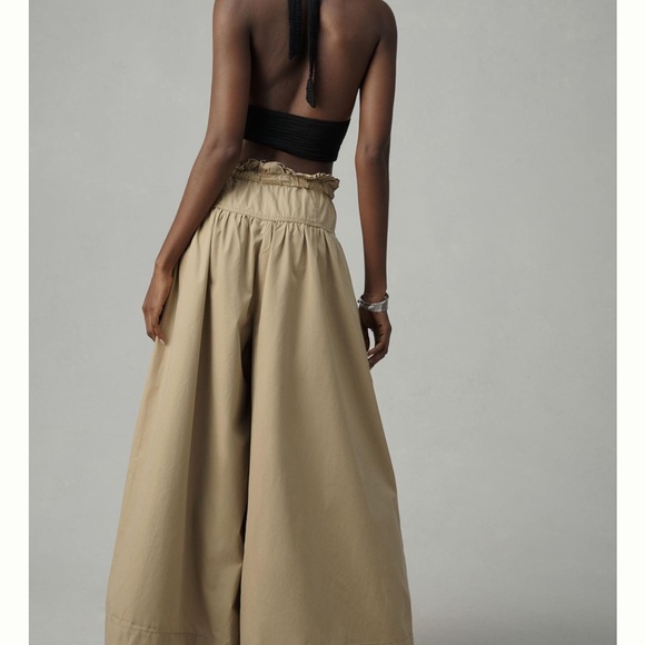 Anthropologie Volume Wide Leg Pant - Khaki szL - Picture 3 of 4